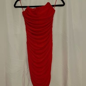 Red strapless dress